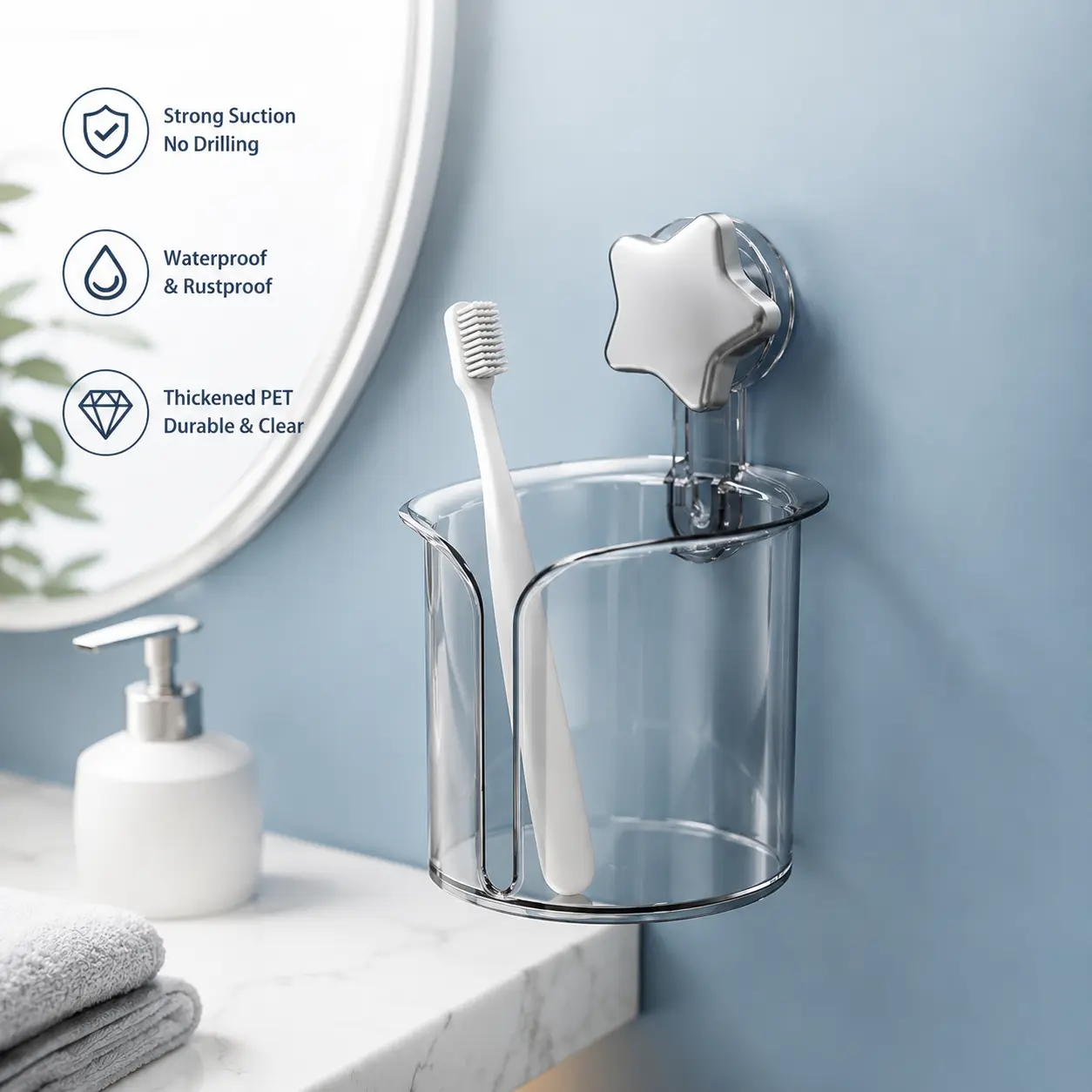 1 Count, Suction Cup Tissue Holder, High Transparent PET No-Drill Detachable Organizer for Bathroom and Restroom Use