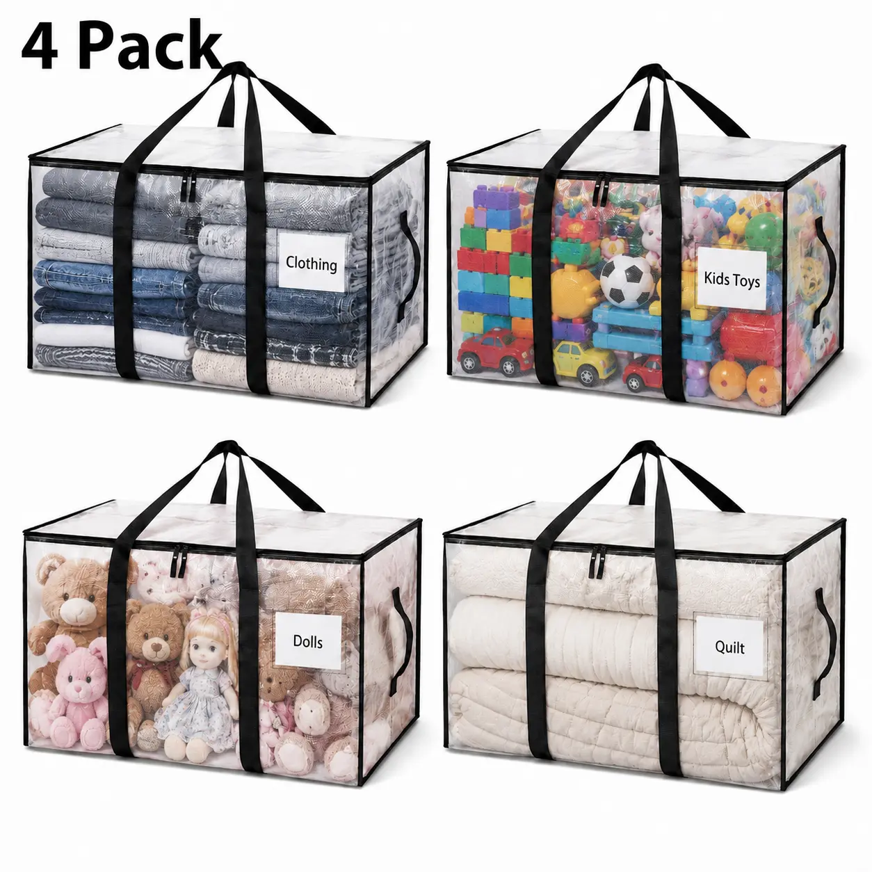Large 90L Clear Thick Plastic Storage Box with Hinged Lid, Heavy-Duty Packing Bags for Moving, College Dorm, Christmas Decorations Available in 2 Pack & 4 Pack