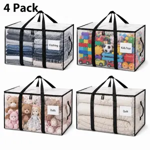 Large 90L Clear Thick Plastic Storage Box with Hinged Lid, Heavy-Duty Durable High-Capacity Organizer for Home, Moving, Attic, Available in 2 Pack & 4 Pack