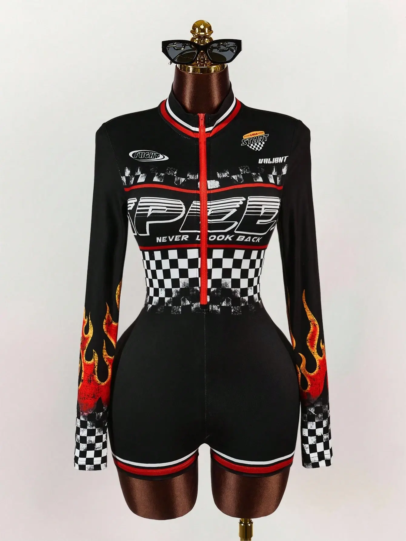 Havenly Y2k Going Out Streetwear Style Long Sleeve Jumpsuit With Motorcycle Print Slim Fit Graphic One Piece Club Party Outfit