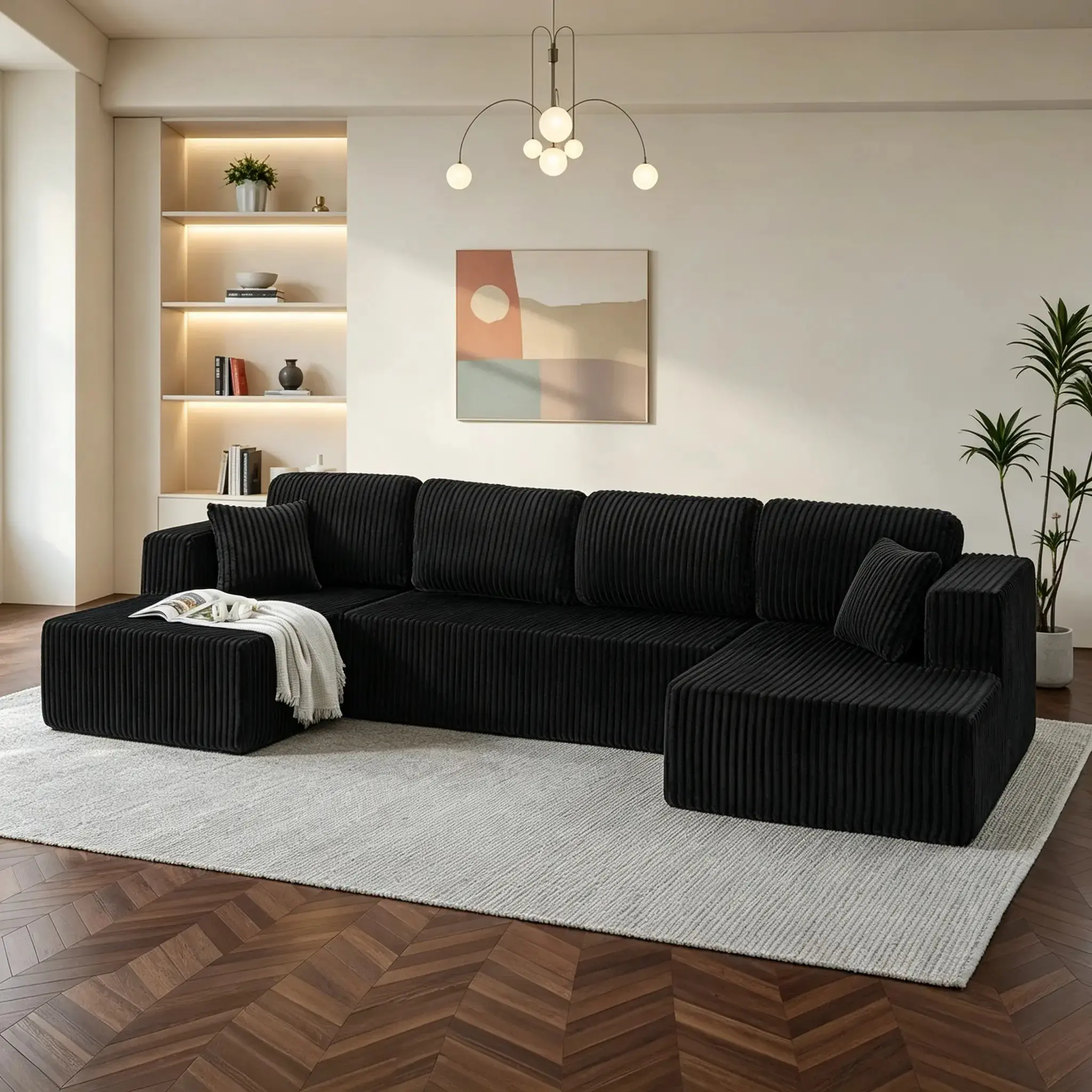 Oversized Modular Convertible Sleeper Sofa Set, Compressed Corduroy Fabric, Deep Seating, Cloud-Like Comfort, Space-Saving Living Room Indoor Furniture