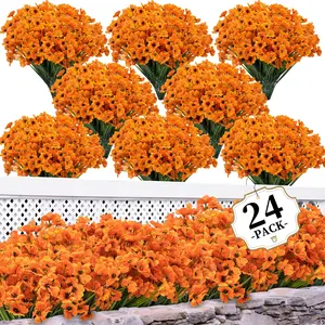 24 Bundles Artificial Mums for Indoors & Outdoors, Faux Mums for Planters, Fall Decorations for Garden, Porch, Window Boxes, Weddings, Lifelike Fake Plant, Artificial Plant Set, Artificial Flower Decorations