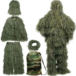 DoCred 5 in 1 Ghillie Suit, 3D Camouflage Hunting Apparel Including Jacket, Pants, Hood, Carry Bag Suitable for Unisex Adults/Youth (S/M/L)