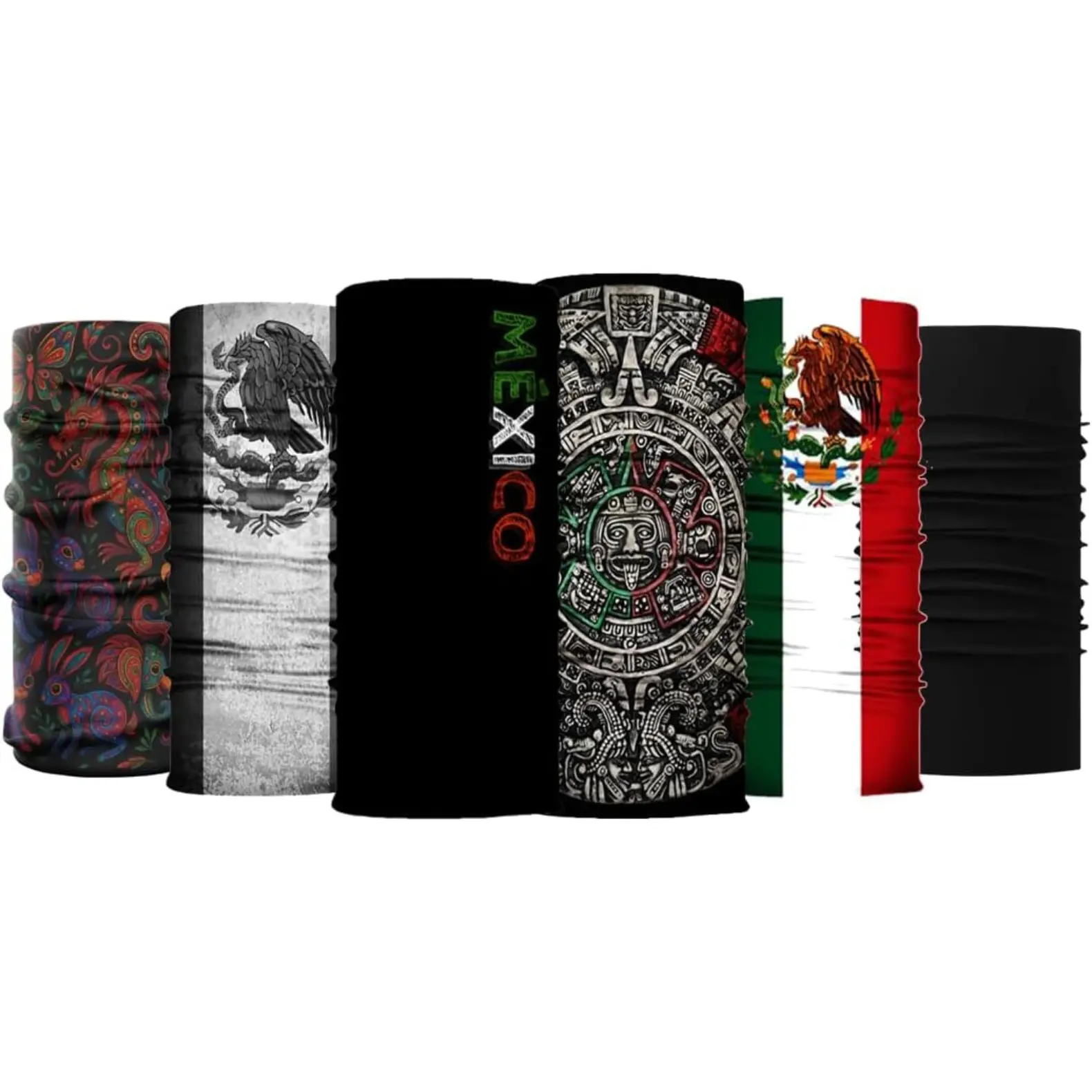 6 Pack Mexico Mayan Microfiber Neck Gaiter Face Cover – Breathable Multi-Use Headwear for Sports, Work & Outdoor Activities