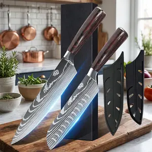 2 Pieces Kitchen Chef Knife Set, 8" Chef Knife & 7" Santoku Knife, High Carbon Stainless Steel Ultra Sharp Forged Blade with Ergonomic Wood Handle#Summervibes