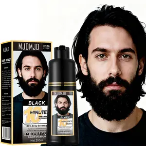 Men's 3-in-1 Black Hair, Beard & Mustache Dye Shampoo – 10-Minute Instant Gray Coverage, Long-Lasting Natural Color, Ammonia-Free with Botanical & Hypoallergenic Plant Extracts