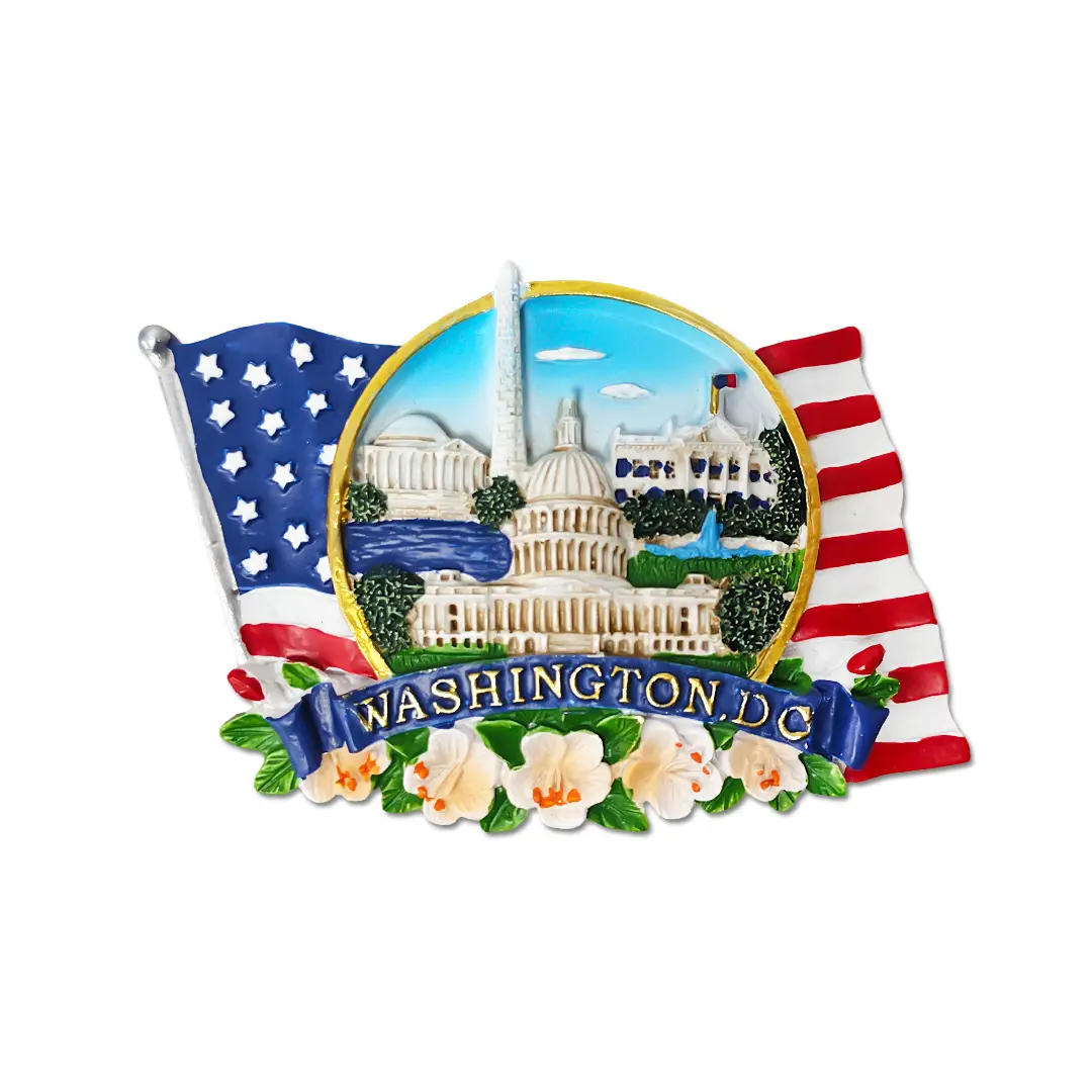 Decorative Fridge Magnets - Casual Classic 3D Resin Washington D.C. American-Themed Fridge Stickers, U.S. Souvenir Collectibles with Capitol Building, Washington Monument, White House Designs, Self-Stick for Home Decor, Kitchen, Bedroom Use