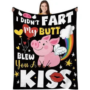 Funny Pig Blankets Gift For Girls Boys, Pigs in a Blankets, Funny Stuff Friend Gifts For Women, Pig Decorations For Home, I Didnt My Blew You a Kiss, 60"X60"
