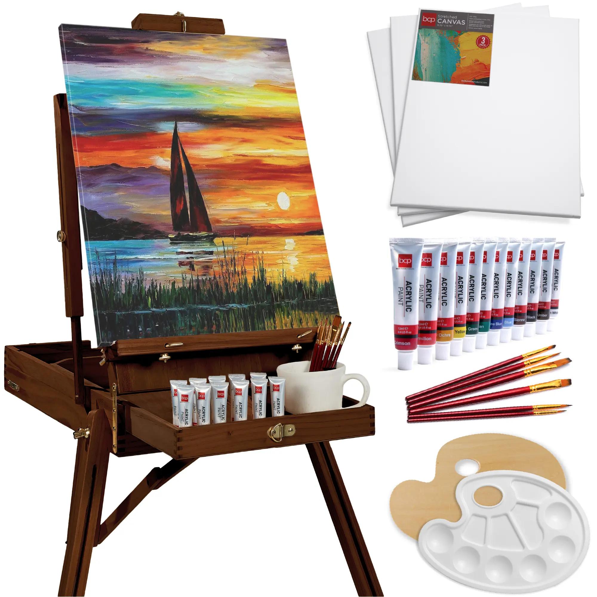 Best Choice Products French Easel, 32pc Beginners Kit Portable Wooden Adjustable Tripod w/ Paint Supplies Best Choice Products French Easel, 32pc Beginners Kit Portable Wooden Adjustable Tripod w/ Paint Supplies