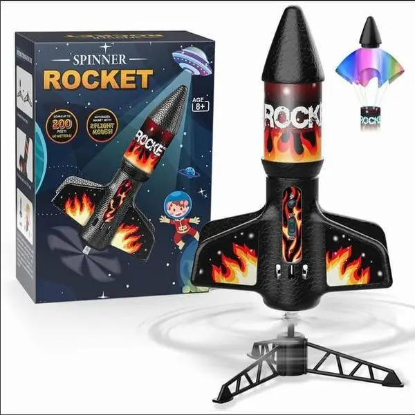 Auto Launch Spinner Rocket Toy, Soars Up to 200FT, Outdoor Flying Rocket with 2 Flight Modes, STEM Gift for Kids 8+