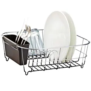 Dish Drying Rack & Cutlery Holder 2 Piece Set  Compact Sink-Fitting Dish Drainer with Rubberized Undercoating  Space-Saving Kitchen Organizer for Plates, Cups, Bowls & Utensils In Sink, Dark Gray