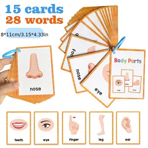 15 cards and 28 words, Children's English Body Parts Cognition Card, Early Childhood Enlightenment Education English Learning Flash Card