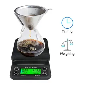 Portable Electronic Digital Kitchen Scale Coffee Brewing Timer High Precision 5kg 0.1g LCD Display Food Drip Scales - 2*AAA Batteries (Not include)