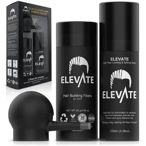 Elevate Hair Fiber Kit with Fiber Hold Spray - Instantly Cover Thinning Hair & Bald Spots with Natural Finish - Haircare Easy To Apply Keratin Protein