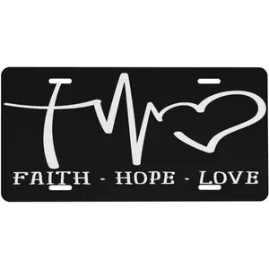 6x12 Christian Theme Front License Plate, 1 Corinthians 13:13 Scripture Text Aluminum Vanity Tag, Pre-Drilled 4-Hole Metal Cover for Cars, SUVs