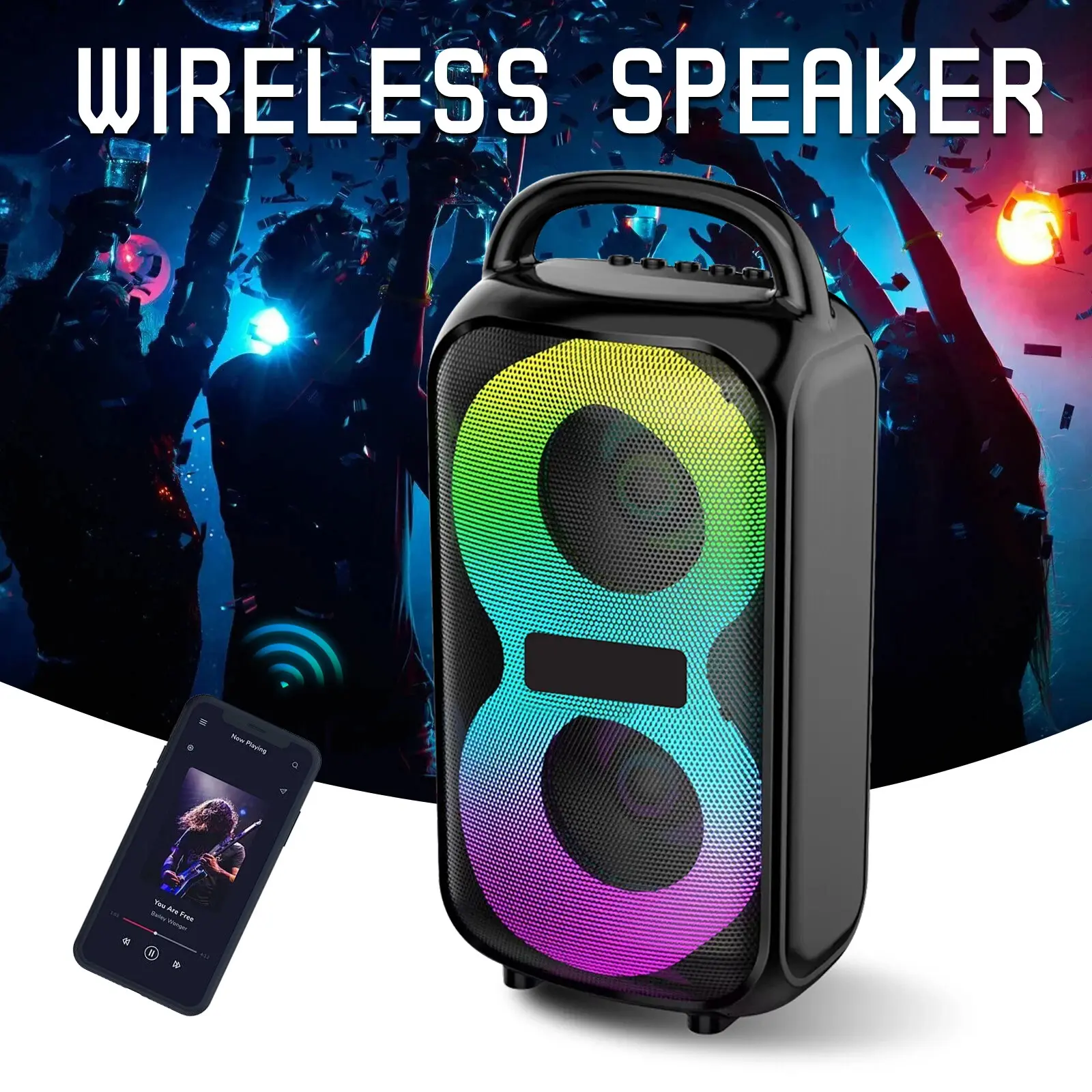Dazone Portable Bluetooth Audio Boombox Speaker with RGB LED Lights, Rechargeable Charging Battery, FM Radio, USB/SD Card/MP3 Playback, 3" Woofer, Loud Stereo Sound for Travel, Parties, Cable