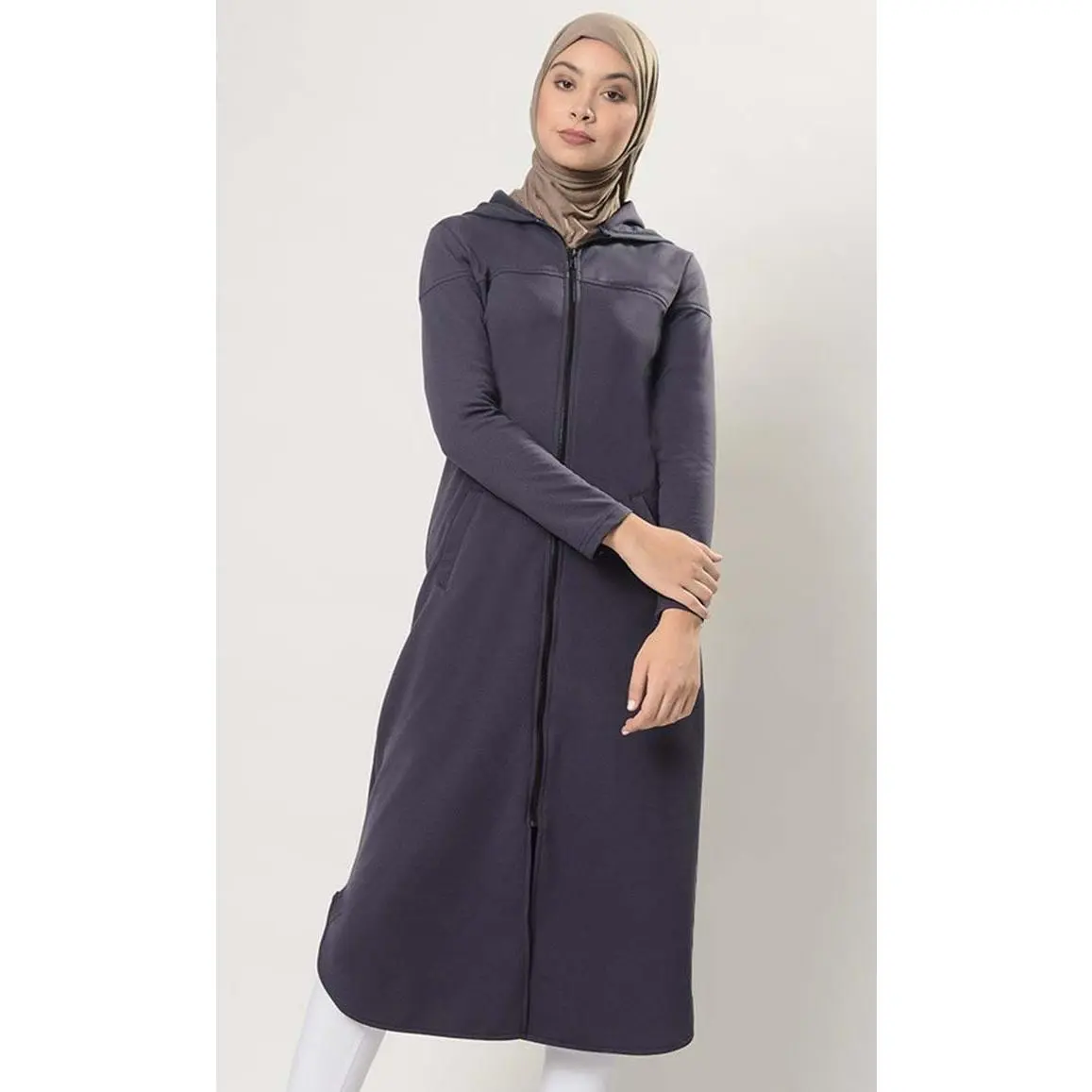 Front Open Extra Long Zipper Hoodie Tunic