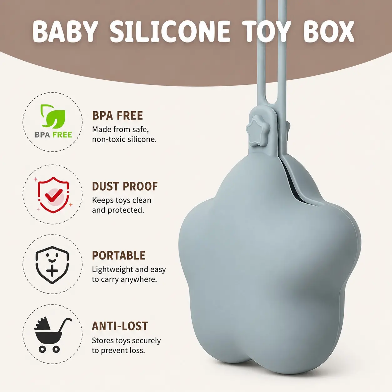 Portable Star-Shaped Silicone Storage Case, On-the-Go BPA Free Phthalate Free Food Grade Safe Silicone Pouch for Baby Pacifiers, Sensory Teethers, Teething Relief & Small Items