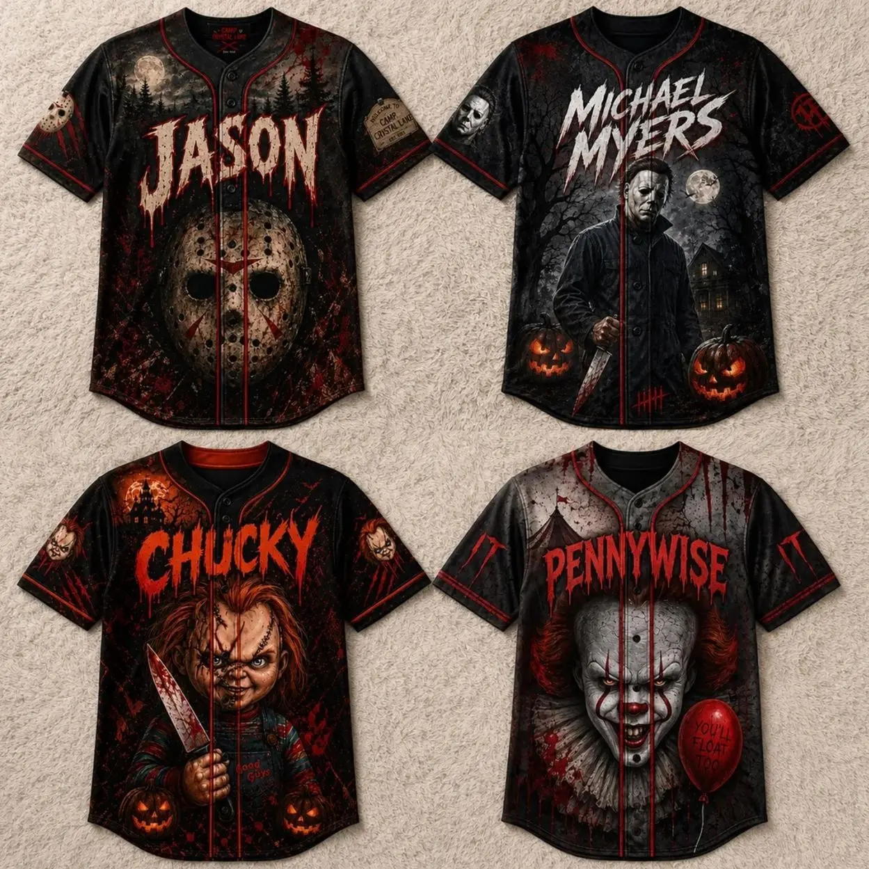 Personalized Horror Killers Baseball Jersey, Custom Name The Killers Baseball Jersey, Horror Baseball Team Matching Outfit, Horror Jersey