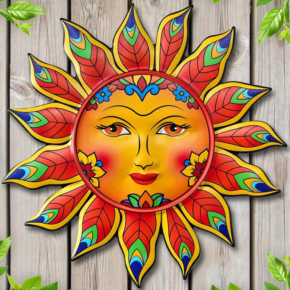 Metal Sun Flower Wall Decor,13inches Sun Wall Art Hanging Decoration for Indoor and Outdoor, Garden Farmhouse Yard Patio Fence Living Room Bedroom Decor