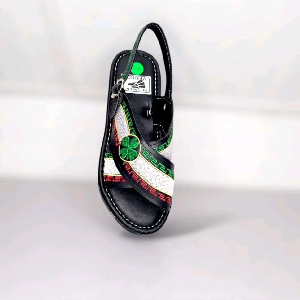 Men's 4-Leaf Clover Good Luck Huaraches, Cow Hide Leather Sandals, Flexible Rubber Walking Shoes, Stylish Artisanal Casual Summer Footwear
