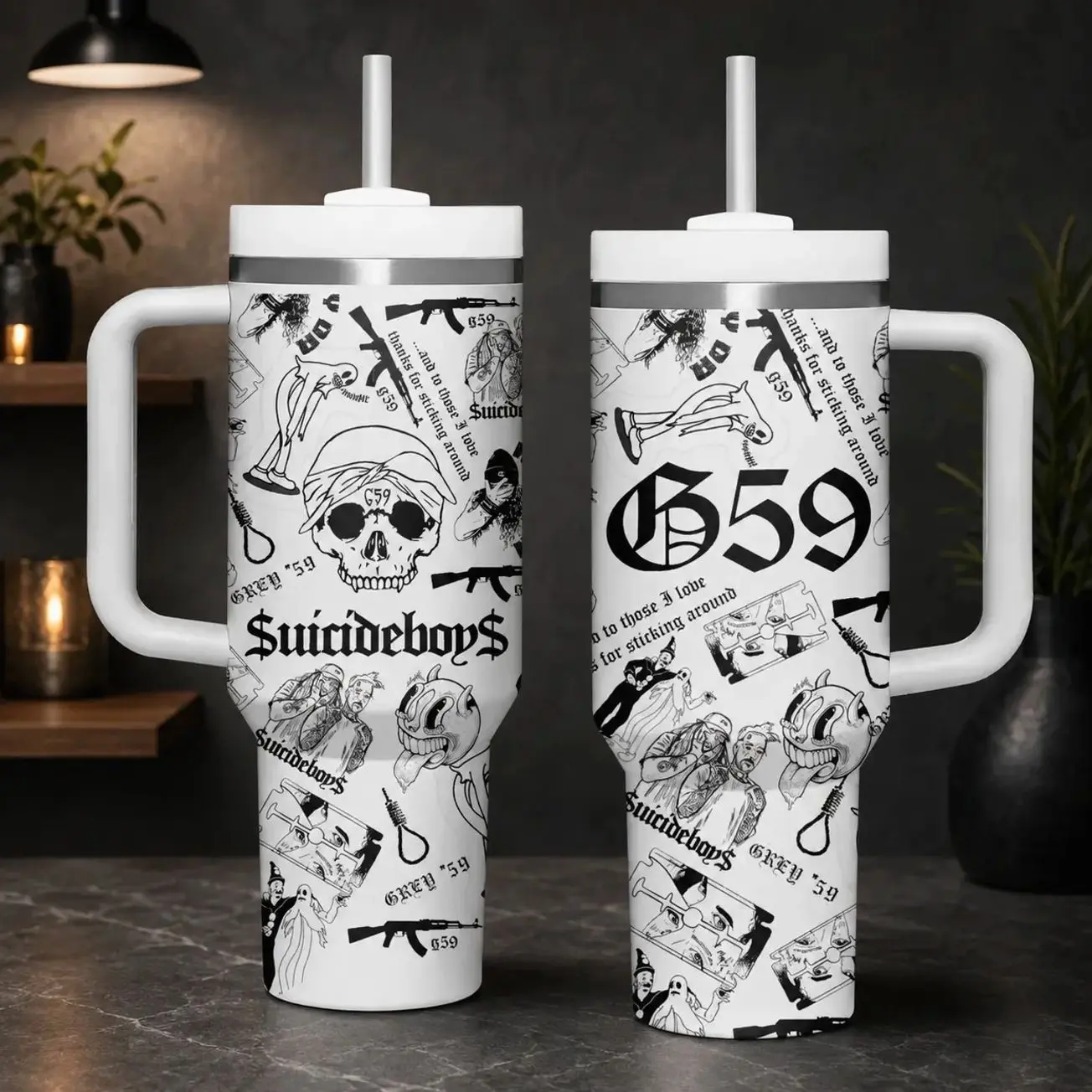 Underground Rap 40oz 30oz 20oz, Dark Skull Punk Insulated Travel Cup, Hip Hop Music Fan Gift, Alternative Rap Drinkware for Collectors