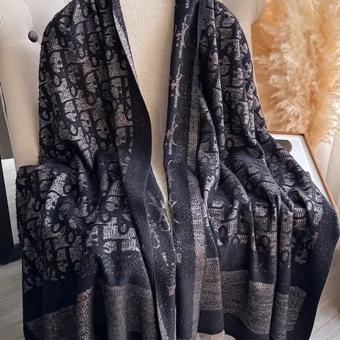 Unisex Casual Letter Pattern Scarf Shawl, Warm Fitted Wrap for Fall & Winter, Daily Wear for Air Conditioning Rooms