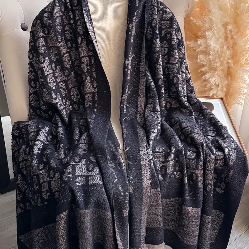 Unisex Casual Letter Pattern Scarf Shawl, Warm Fitted Wrap for Fall & Winter, Daily Wear for Air Conditioning Rooms