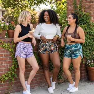 Women's Camo Summer Shorts Fitted Casual Comfort Bottoms, Camouflage Design Fashion Style Chic Essential Womenswear