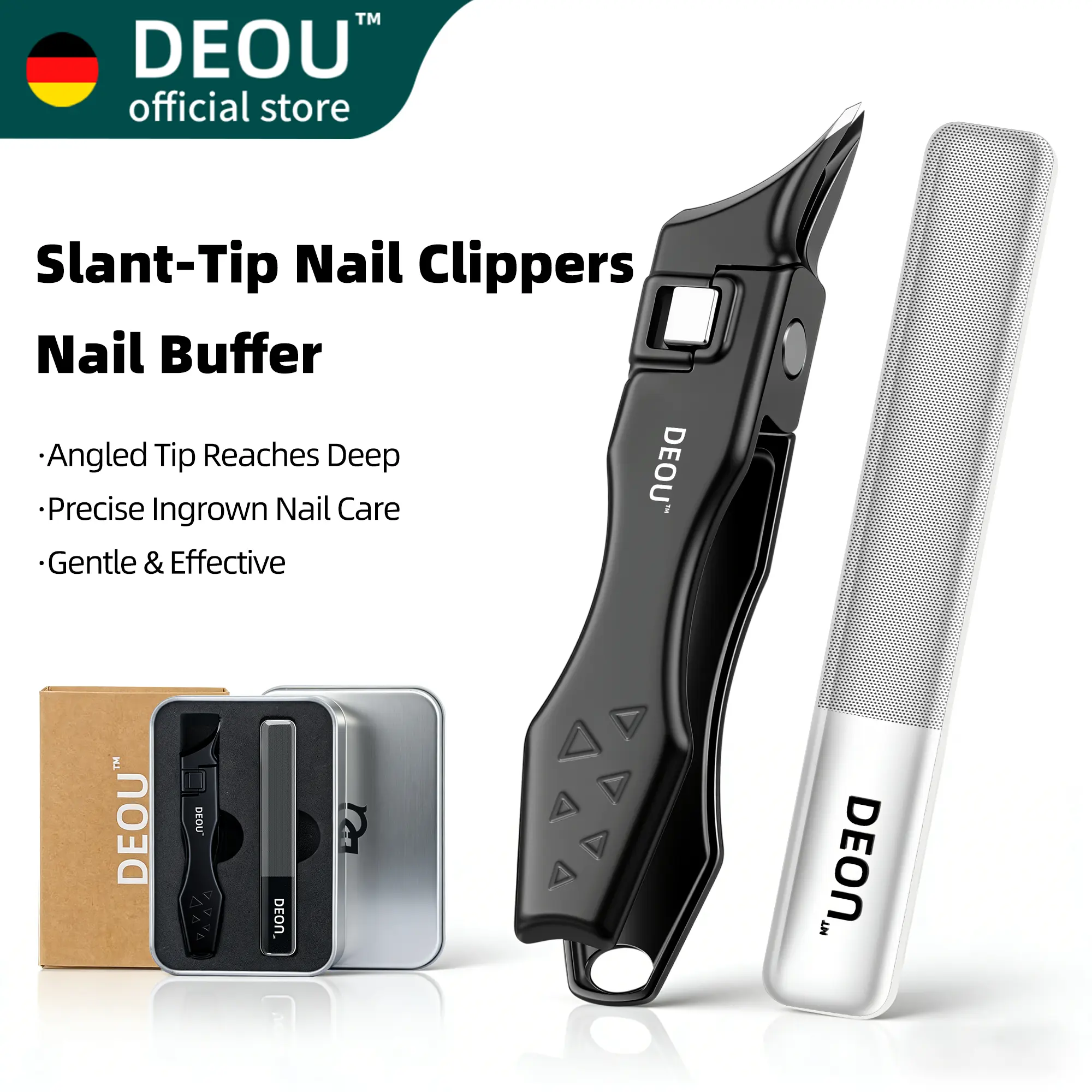 DEOU 6mm Flat Tip Wide-Opening Nail Clipper - Sharp Blade, Compact, Smooth, Professional Thick-Nail Tool, Manicure Accessory with Buffer, Nail Buffer, Daily