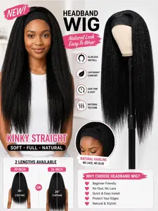 Kinky Straight Headband Wig, Soft & Natural Look, Glueless Design for Women, Long Italian Yaki Synthetic Half Wig, Synthetic Wigs