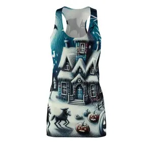 Racerback Dress, Spooky Snowy Scene Dress, Fall Winter Dress, Halloween Christmas Dress, Women's Dress, Holiday Dress Casual Fabric