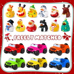 24 Pcs Christmas Rubber Ducks for Jeeps, 3.5 Inch Ducks for Ducking, Off-Road Vehicles Suitable for 2 Inch Ducks, 12 Christmas Rubber Ducks with 12 Cars, Bath Toy Christmas Party Favors Gifts