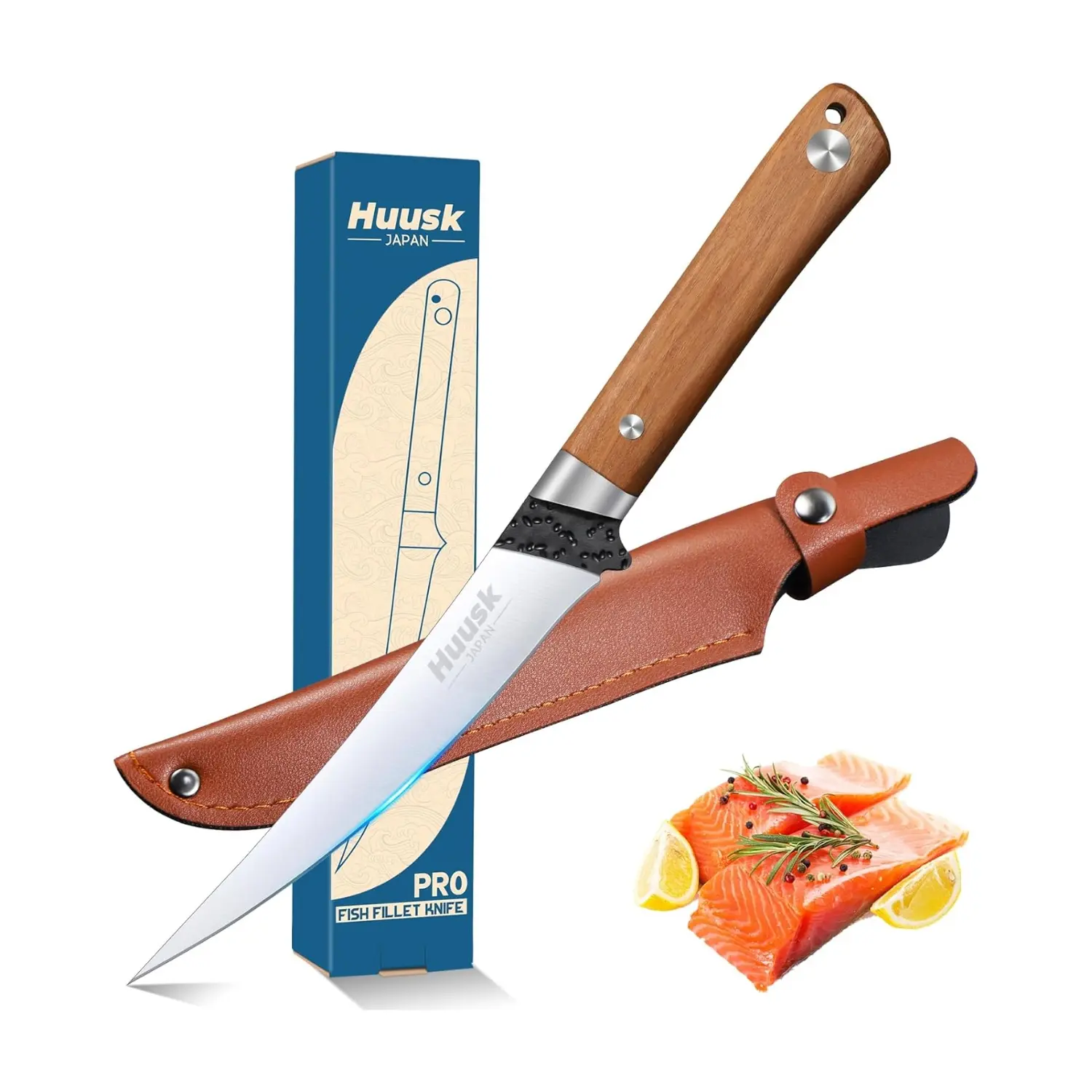 Huusk 6 inch Fillet Knife - Sharp Japanese Fillet Knife for Fish - Professional Flexible Boning Knives for Meat Cutting Trimming - Gift for Men and Women
