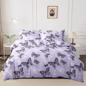 Butterfly & Plants Print Bedding Set, Including 1 Count Duvet Cover & Pillowcase without Filler, Soft Comfortable Bedding Set for Home Bedroom Hotel Comfy Bed Sets Duvet Cover Sets