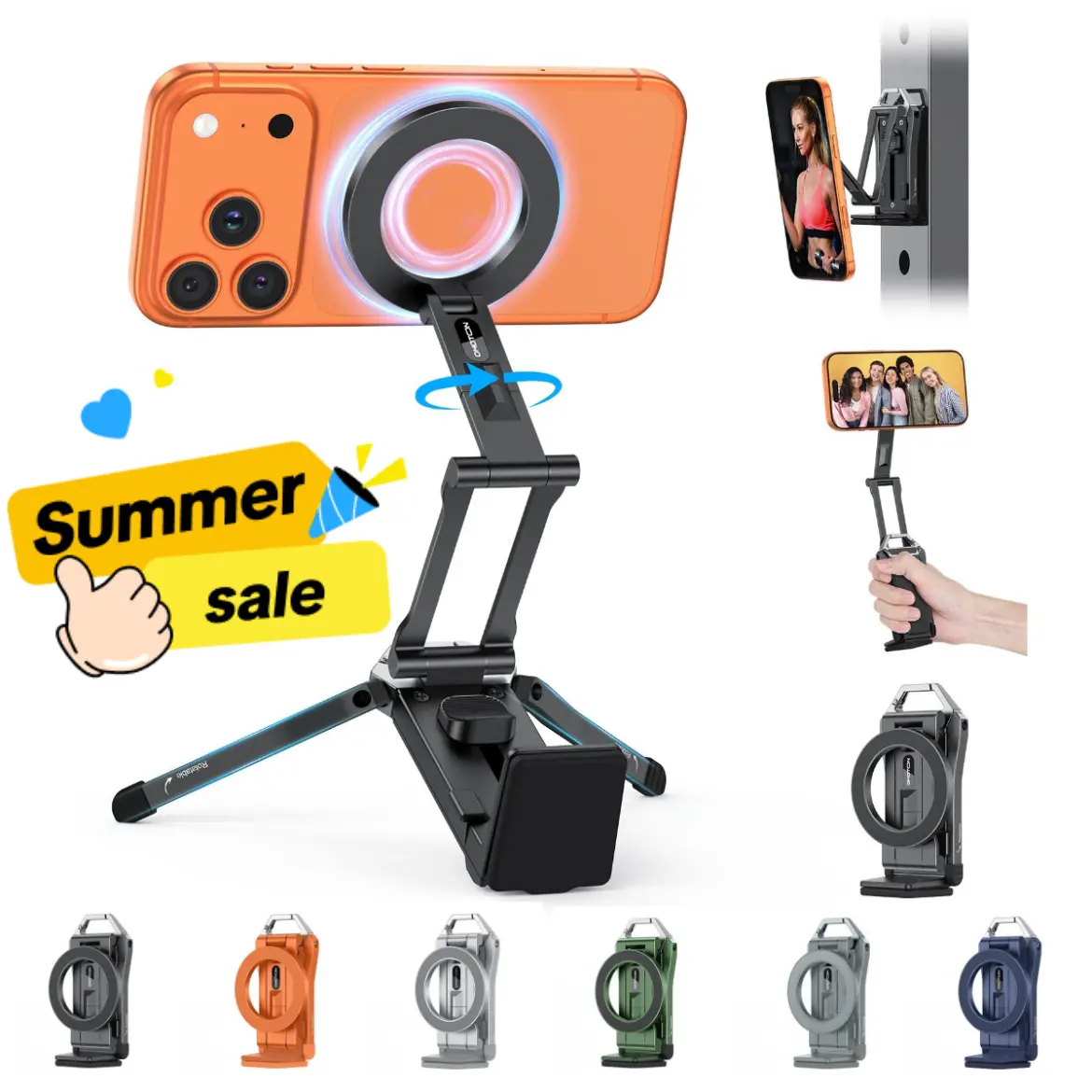 OMOTON Folding Magnetic KeyChain Tripod, Smartphone Keychain Tripod Stand - Folding Magnetic with 360° Rotating Ring Grip, Selfie Phone Holder Clamp, Carabiner for Travel#DealsForYouDays,back to school