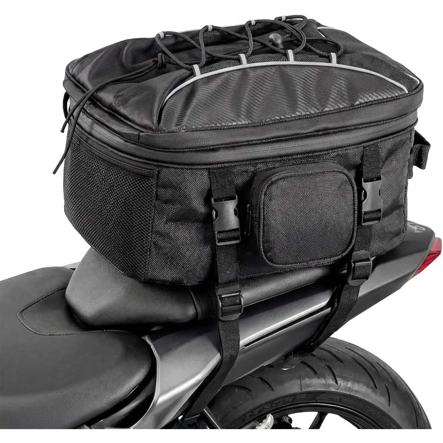 FOCHIER Fully Waterproof Motorcycle Tail Bag, 23L-34L Expandable Universal Side Saddle Pannier, Roll-Top Rear Rack Trunk Storage, Heavy Duty Motorbike Luggage Accessory (Black), 34 Liters