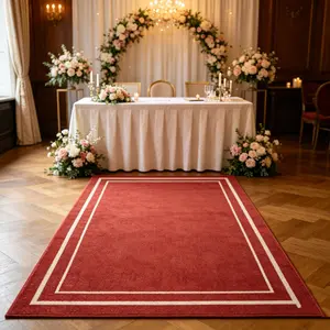 Burgundy Rectangular Rug, Dual-Layer Border Luxury Style, Durable Easy-Care Short Pile, Non-Slip Washable, Ideal for Bedroom, Living Room, Balcony, Weddings, Graduations