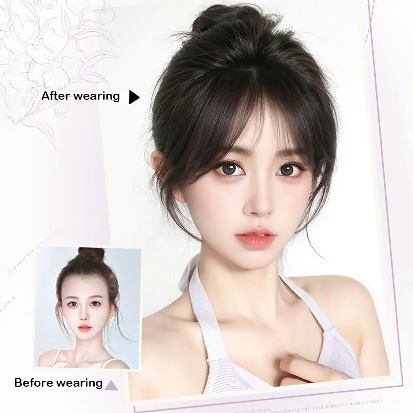 Lightweight Real Hair Bangs for Women, Natural Forehead Air Bangs, French Style, Eight-Character Bangs, Front Bangs Extensions, Scalp Coverage, French Bangs Hairpiece