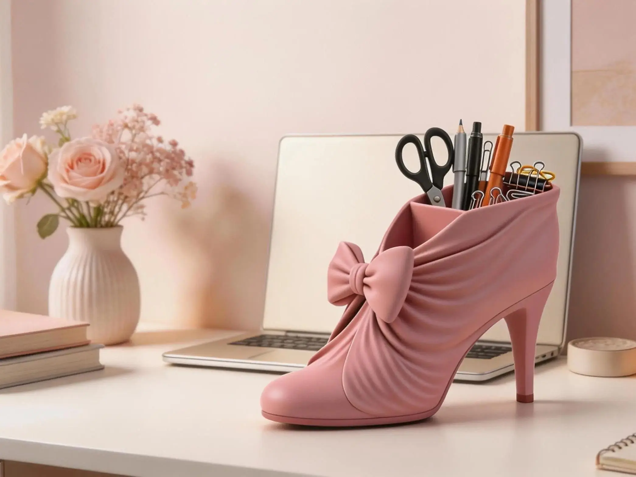 Pink High Heel Desk Organizer - Matte | Cute Stiletto Pen Holder | Glam Office Desk Decor Cute Desk Accessories Desk Tidy