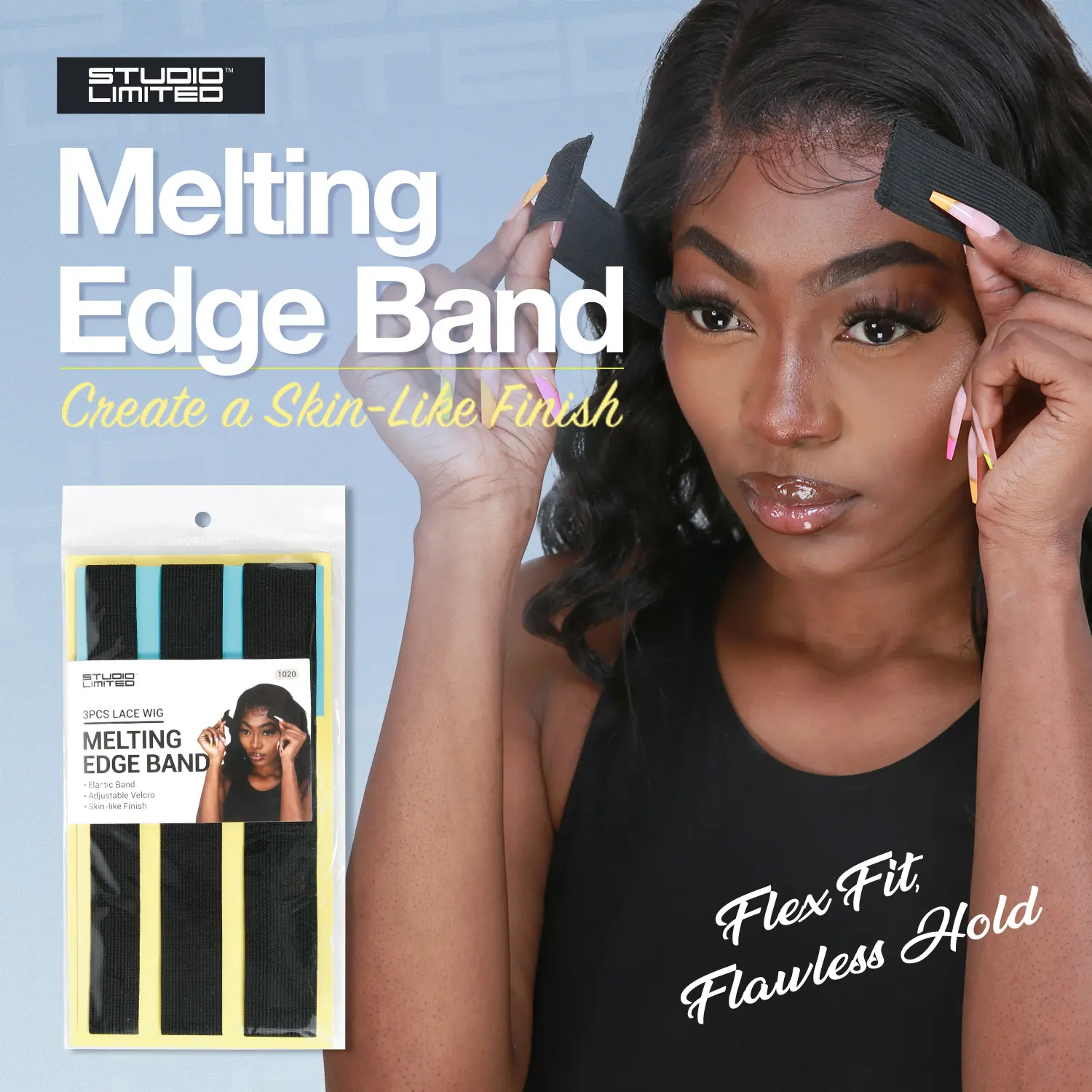 Studio Limited Elastic Wig Bands, Glueless Edge Wrap for Melting Lace, Adjustable Velcro to Secure Your Wig, Non-Slip, 3 Pcs