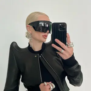 Wrap Around Oversized Sunglasses for Women Men Cool Futuristic Rave Trendy Big Curved Shield Sun Glasses