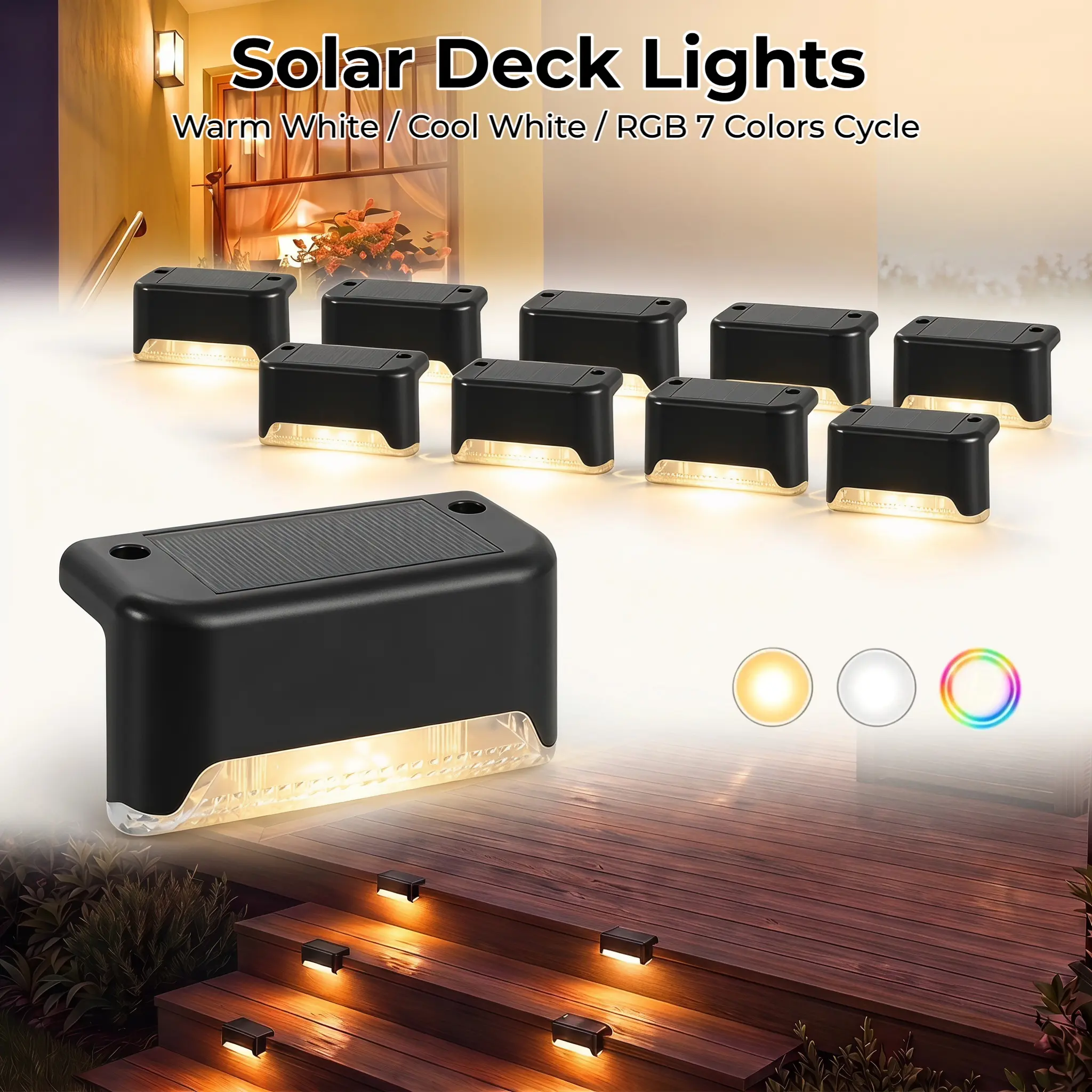 Solar Deck Step Lights Auto Dusk to Dawn Sensor Solar Powered Waterproof Outdoor Lighting for Patio Fence Stairs Garden Pathway-YY