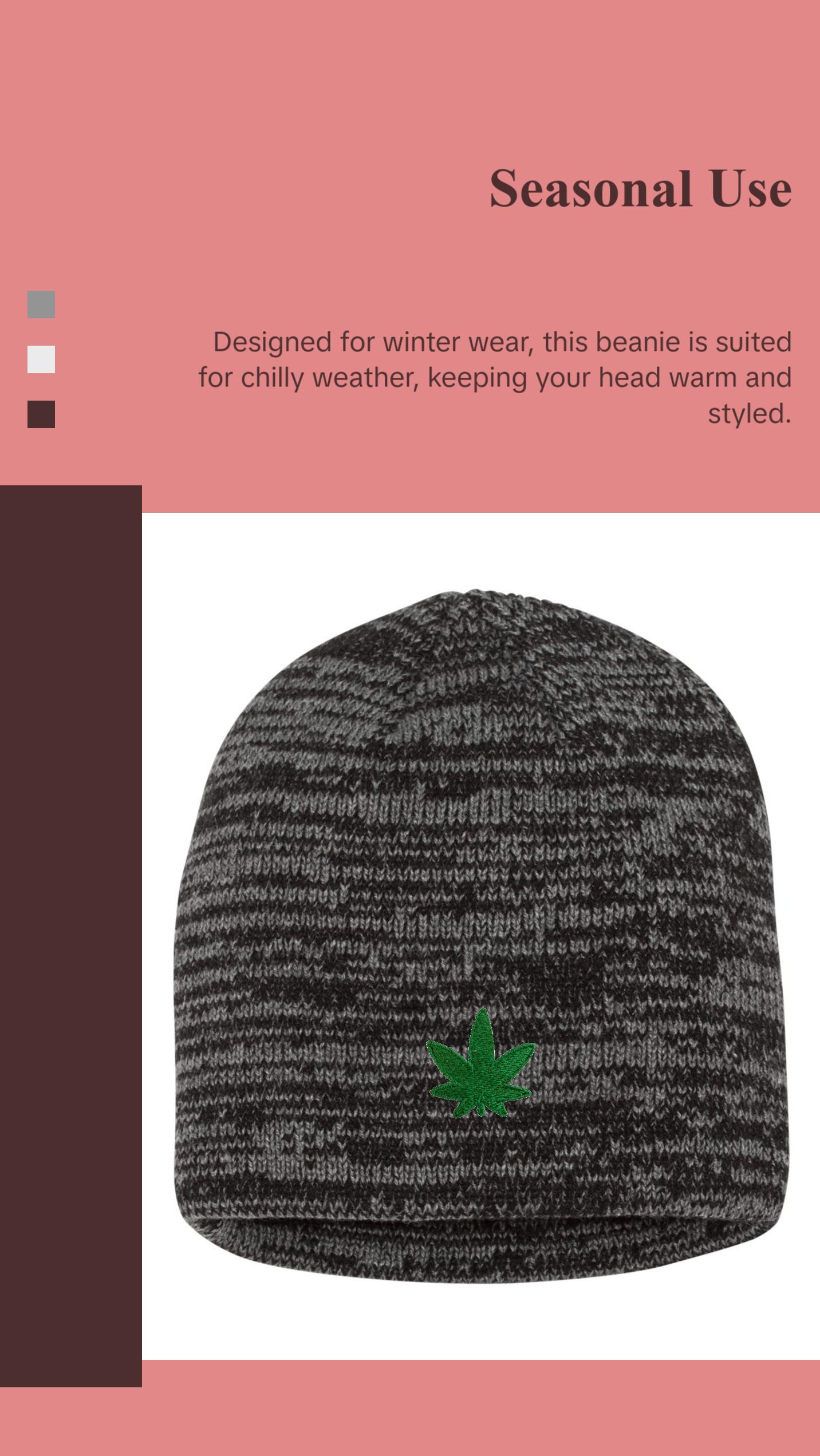 Marijuana Leaf Embroidered Knit Beanie Cap