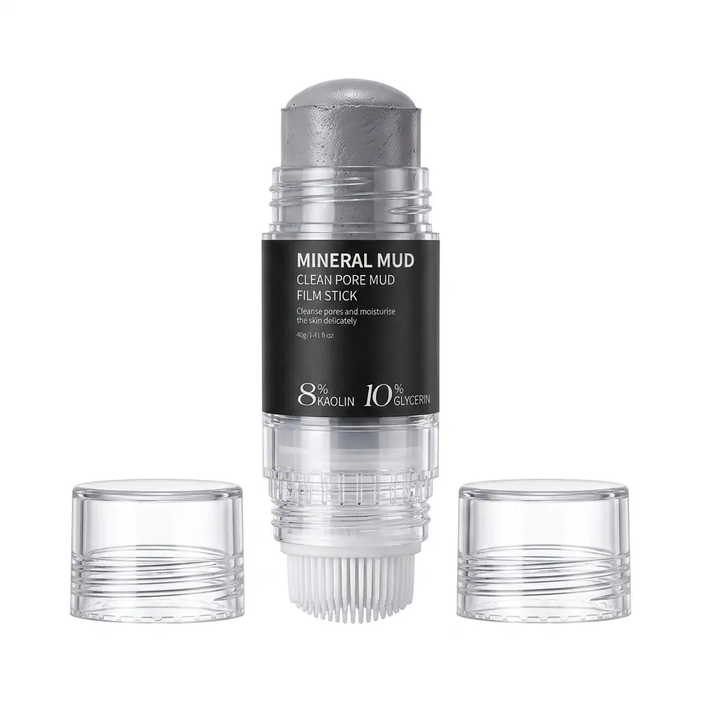 Pore Purify Mineral Clay Stick with Silicone Brush, 8% Kaolin Absorb Facial Oil, 10% Glycerin Hydrate Skin, Twist Portable Mud Mask for Daily & Travel Skincare