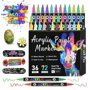 Acrylic paint marker pen,72colors  Double.headed two-color acrylic paint marker pen, rockpainting,wood,canvas, DlY acrylic paint artsupplies.Drawing design,decoration and creativetools,Christmas gifts
