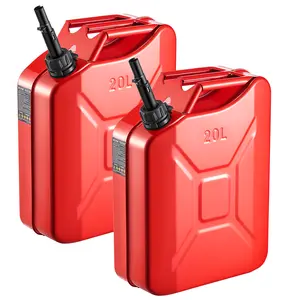 VEVOR Metal Fuel Container, 5.3 Gallon, Fuel Jerry Can with Spout and Comfort Handle, 6 L/min Max Flow Rate, Leakproof & Corrosion-resistant Metal Gas Tank Most Cars Motorcycle ATV UTV, Red, 2 Packs