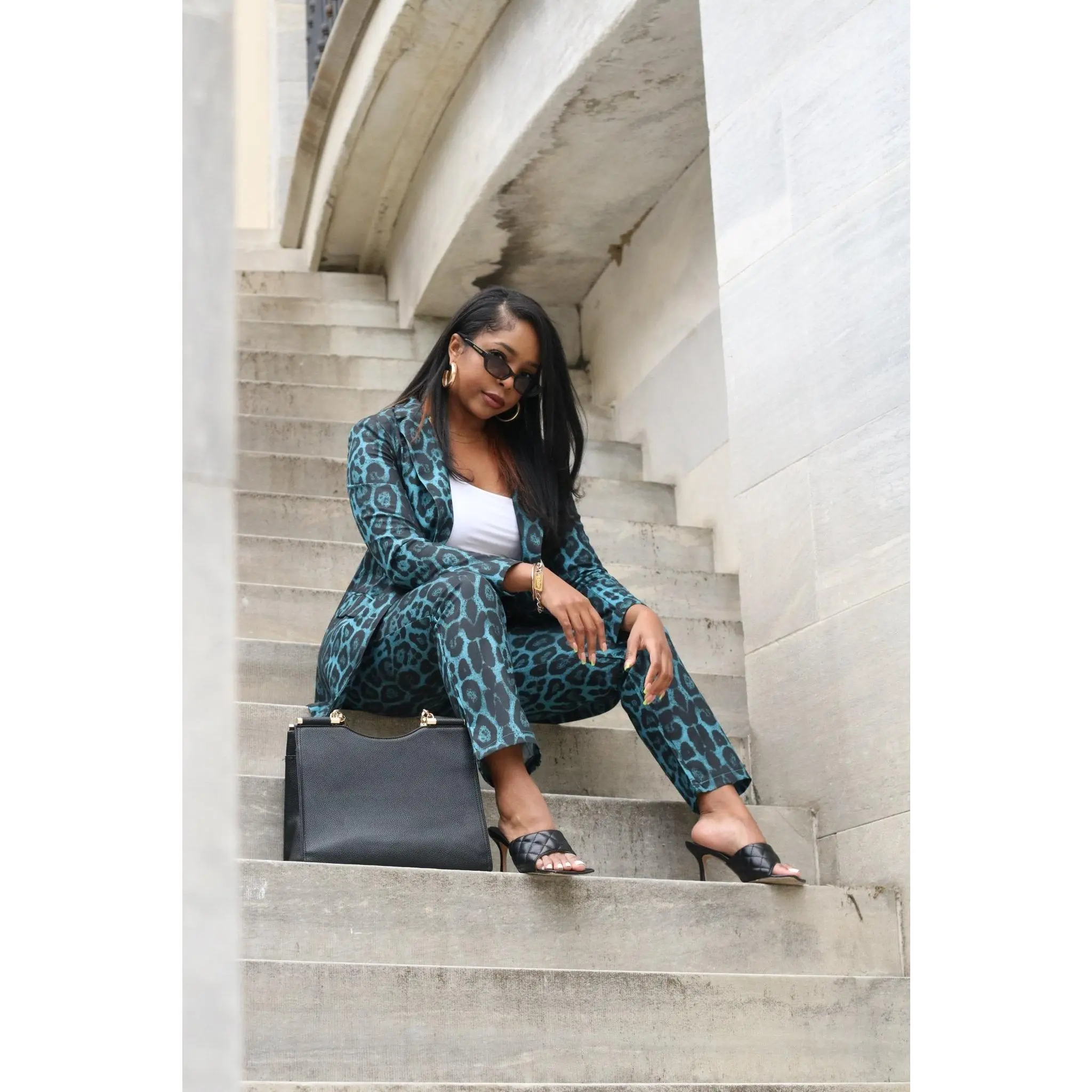 Leopard Print Full Sleeve Blazers Pants Suit