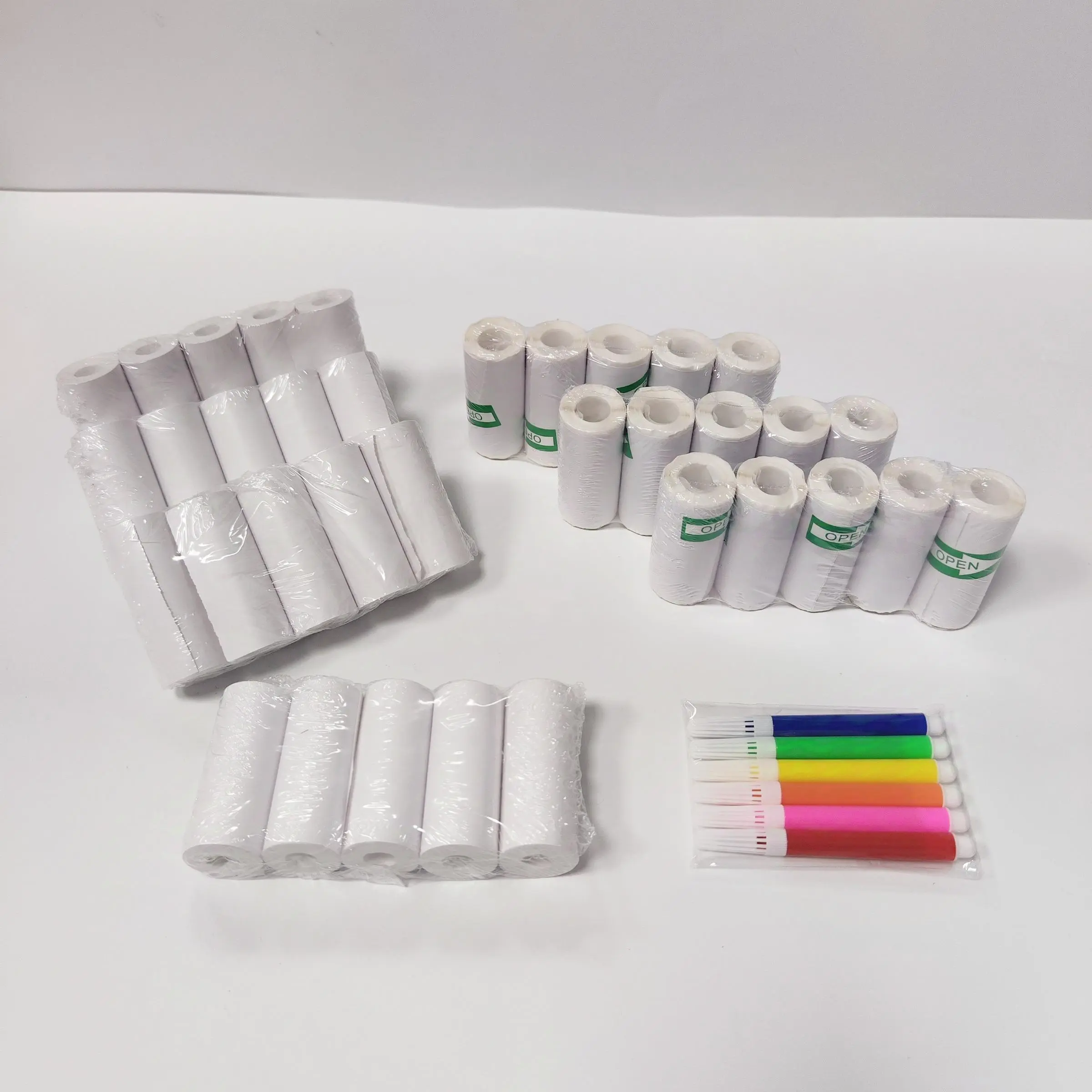 Mini Thermal Printer Paper Set, 1 Set Including 20 Rolls Thermal Printer Paper & 15 Sheets Self Adhesive Sticker & 6 Counts Color Pen, Suitable for Mini Small Thermal Portable Printer, Sticky Labels, Label Printing, Labels for Printers