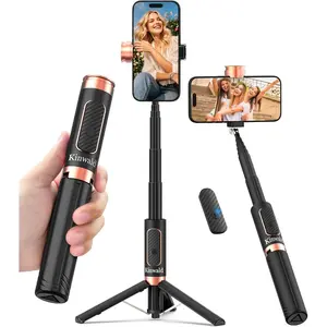 Selfie Stick Tripod For iPhone,Android, Portable Phone Tripod Stand With Bluetooth Remote, One-Click Open, Compact & Lightweight, All-in-1 For Vlog/Travel/Photography (Black)